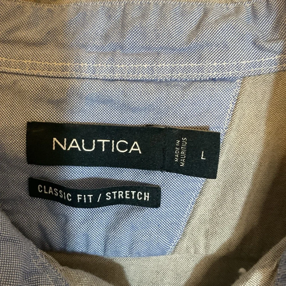 Men's Nautica Gray Button Up Long Sleeve‎ Classic Fit Size Large